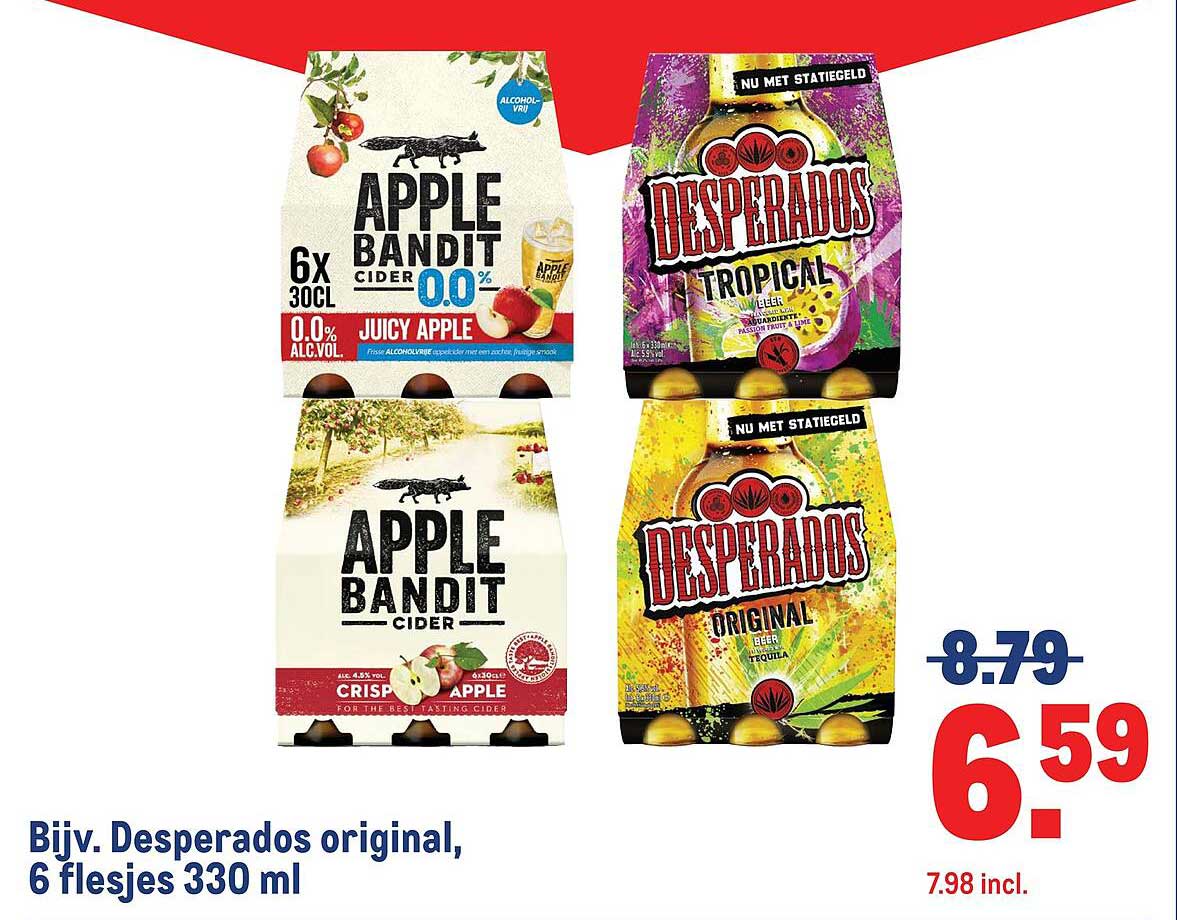 Bijv. Desperados original, 6 flesjes 330 ml