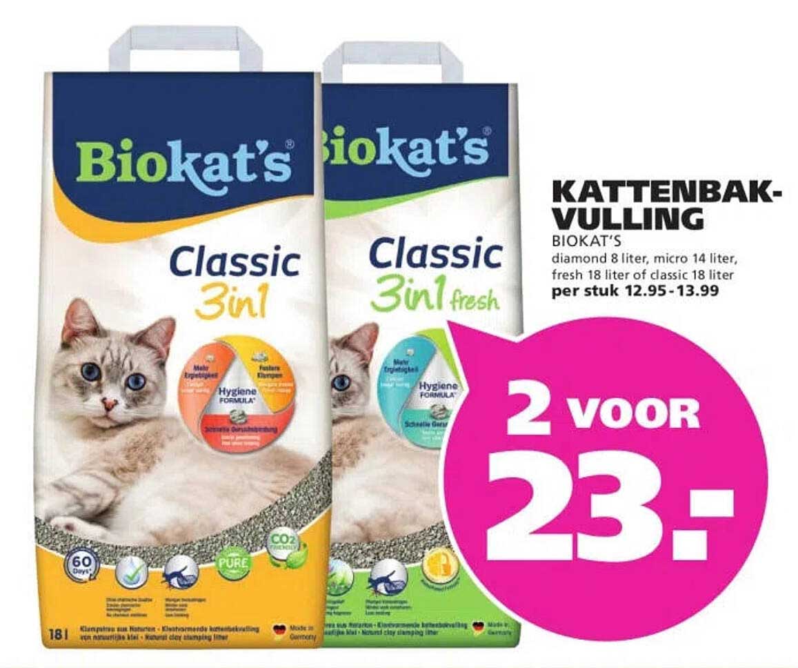 Biokat's Classic 3in1 en Classic 3in1 fresh kattenbakvulling 2 voor 23,-