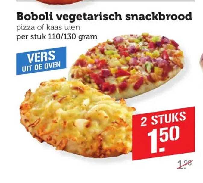 Boboli vegetarisch snackbrood pizza of kaas uien per stuk 110/130 gram VERS UIT DE OVEN 2 STUKS 1.50