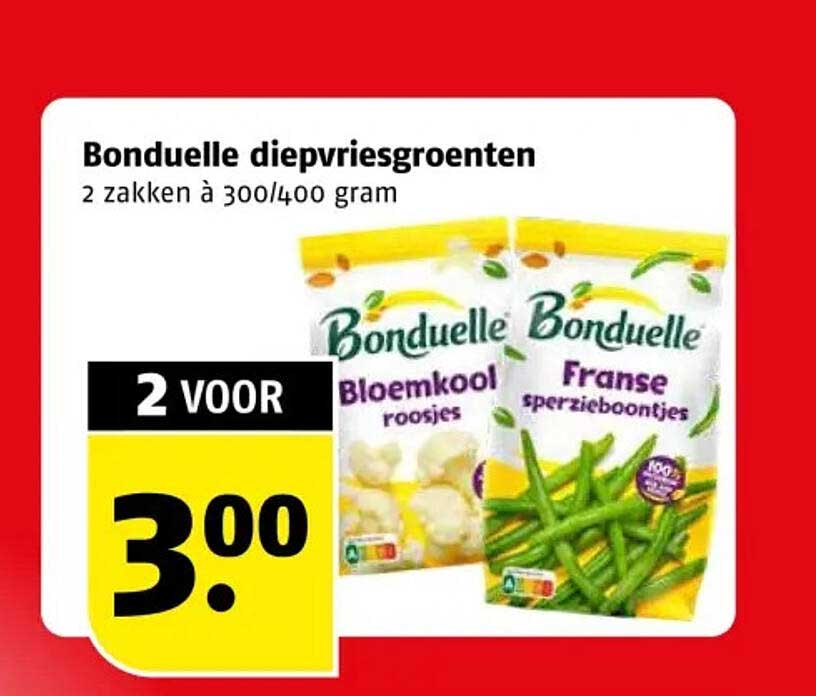Bonduelle diepvriesgroenten 2 zakken à 300/400 gram 2 VOOR