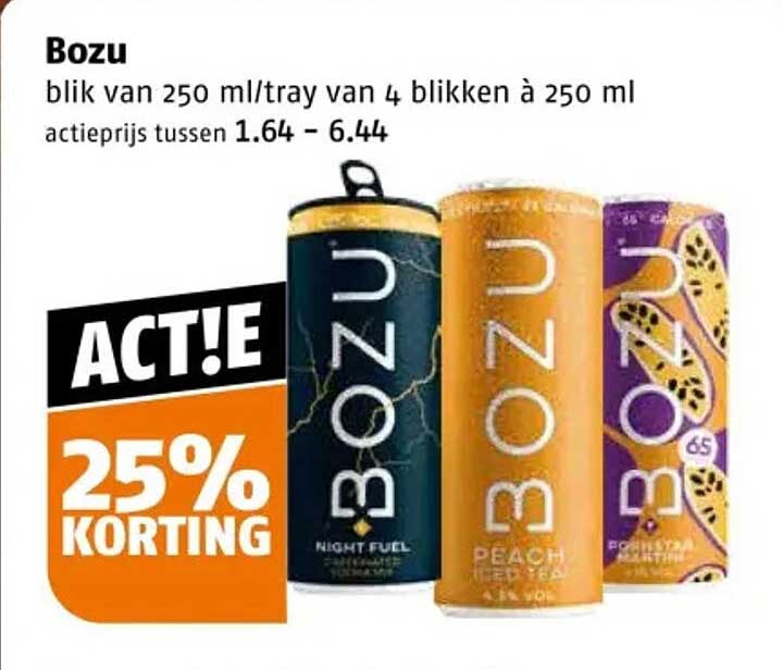 Bozu blik van 250 ml/tray van 4 blikken à 250 ml 25% korting