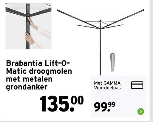 Brabantia Lift-O-Matic droogmolen met metalen grondanker