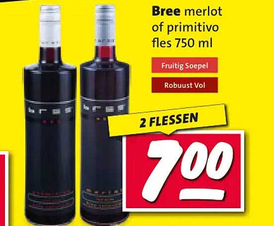 Bree merlot of primitivo fles 750 ml 2 FLESSEN