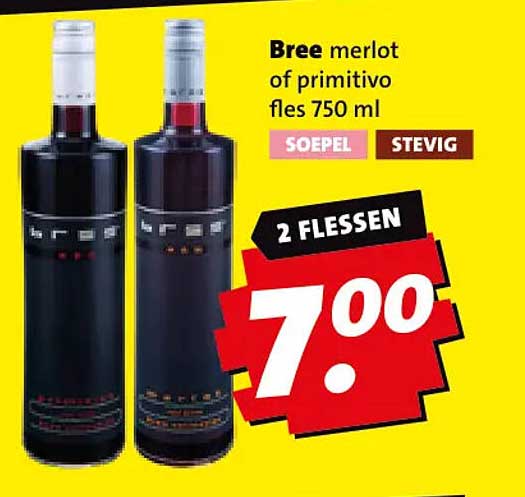 Bree merlot of primitivo fles 750 ml 2 flessen