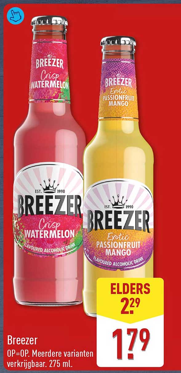 Breezer OP=OP. Meerdere varianten verkrijgbaar. 275 ml.