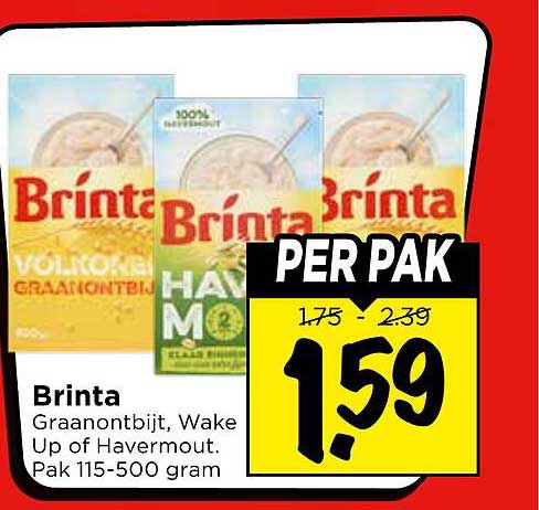 Brinta Graanontbijt, Wake Up of Havermout. Pak 115-500 gram PER PAK