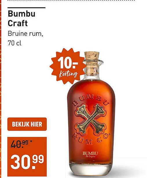 Bumbu Craft Bruine rum, 70 cl 10,- Korting