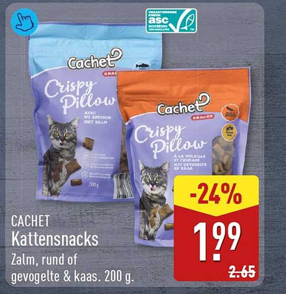 CACHET Kattensnacks Zalm, rund of gevogelte & kaas, 200 g. -24%