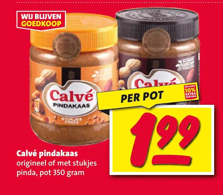 Calvé pindakaas origineel of met stukjes pinda, pot 350 gram