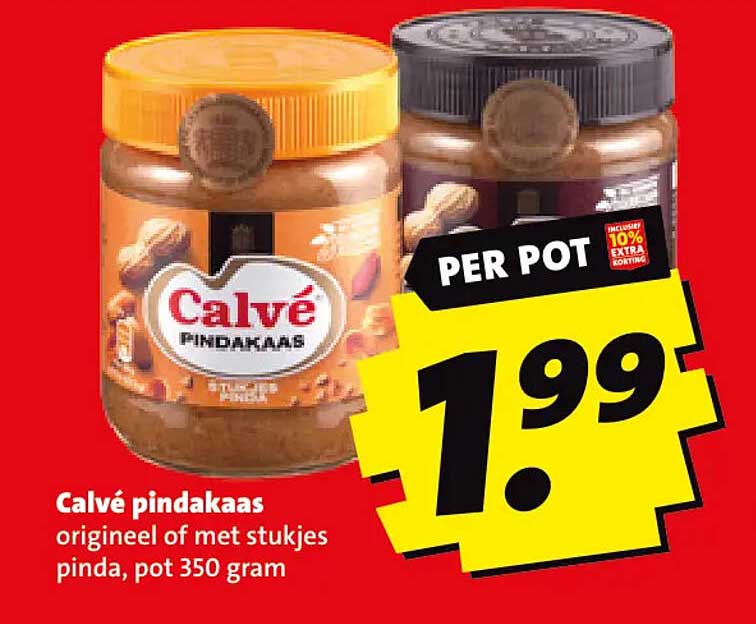 Calvé pindakaas origineel of met stukjes pinda, pot 350 gram