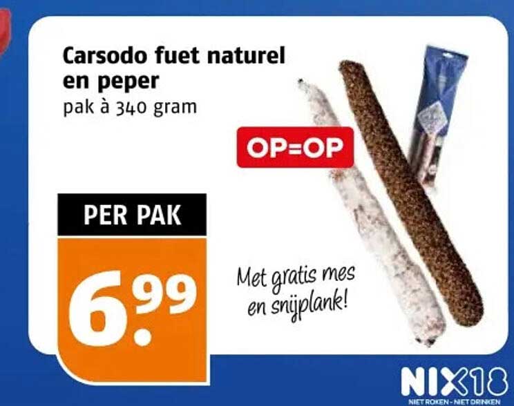 Carsodo fuet naturel en peper pak à 340 gram OP=OP