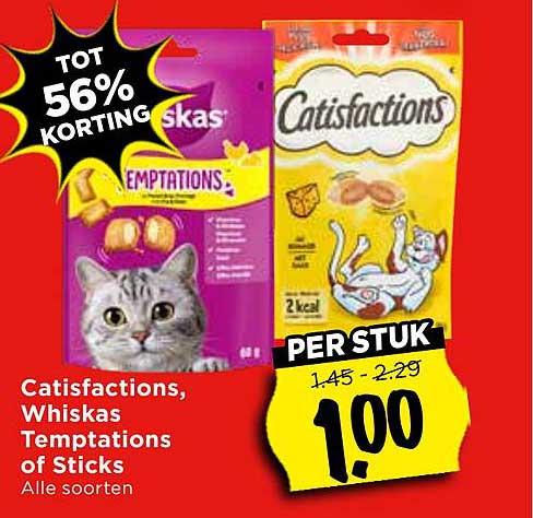 Catisfactions, Whiskas Temptations of Sticks Alle soorten PER STUK