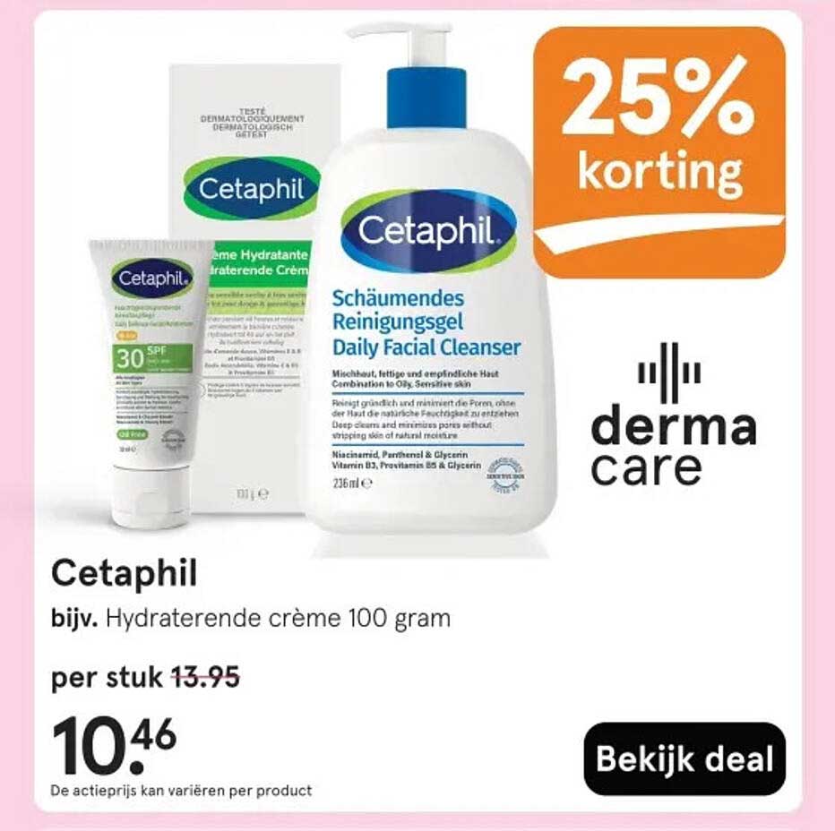 Cetaphil, bijv. Hydraterende crème 100 gram 25% korting