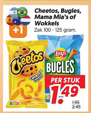 Cheetos, Bugles, Mama Mia's of Wokkels +1
