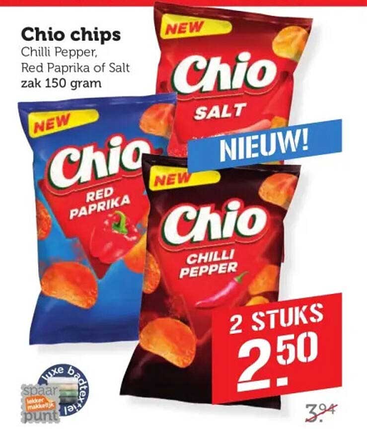 Chio chips Chilli Pepper, Red Paprika of Salt zak 150 gram 2 STUKS