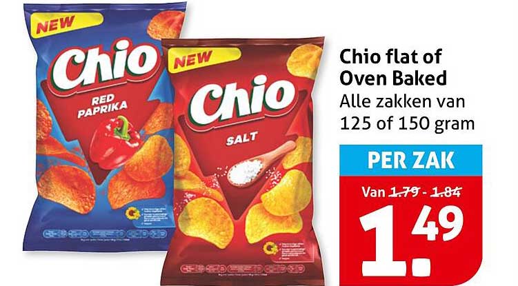 Chio flat of Oven Baked Alle zakken van 125 of 150 gram PER ZAK