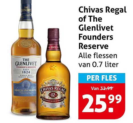 Chivas Regal of The Glenlivet Founders Reserve Alle flessen van 0.7 liter PER FLES