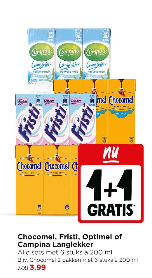Chocomel, Fristi, Optimel of Campina Langlekker 1+1 GRATIS