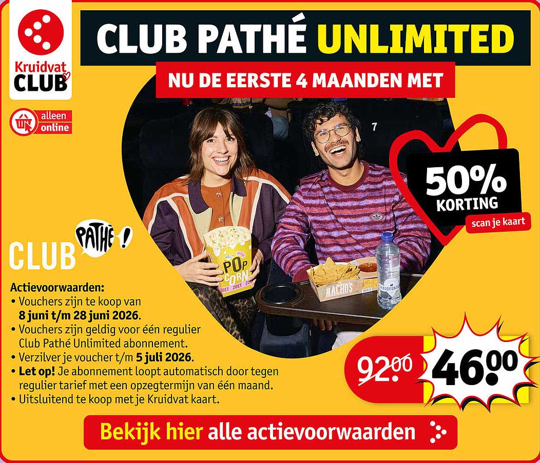 CLUB PATHÉ UNLIMITED NU DE EERSTE 4 MAANDEN MET 50% KORTING scan je kaart