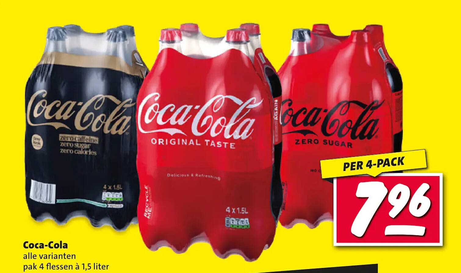 Coca-Cola alle varianten pak 4 flessen à 1,5 liter per 4-pack