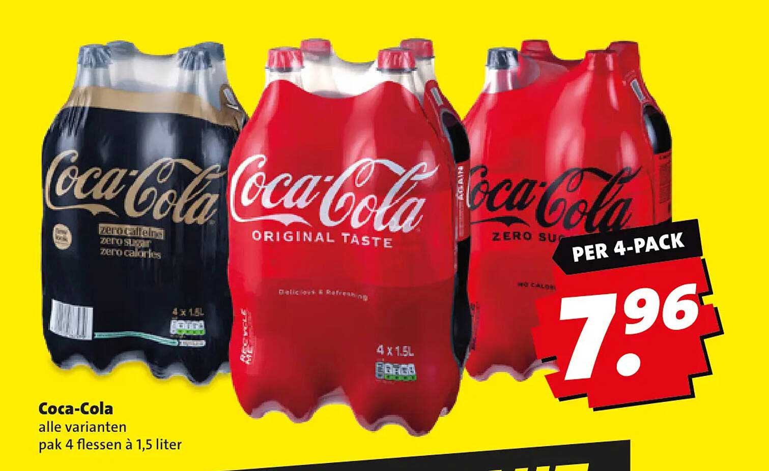 Coca-Cola alle varianten pak 4 flessen à 1,5 liter