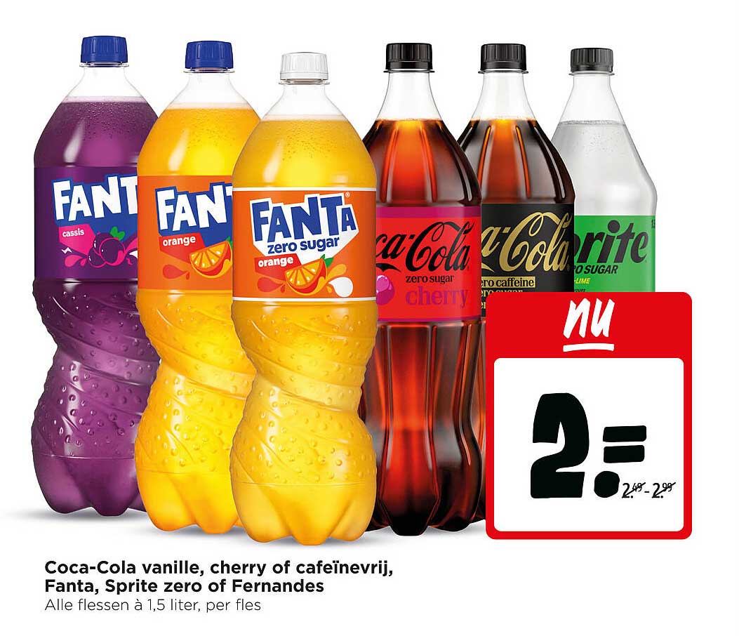 Coca-Cola vanille, cherry of cafeïnevrij, Fanta, Sprite zero of Fernandes 2:
