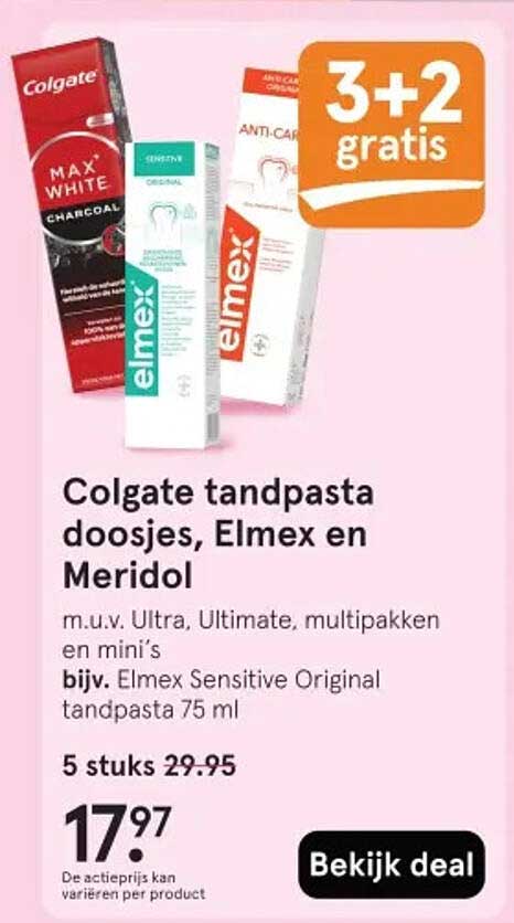 Colgate tandpasta doosjes, Elmex en Meridol 3+2 gratis