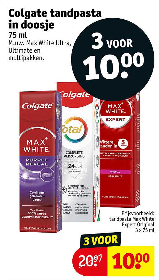 Colgate tandpasta in doosje 75 ml 3 voor 10.00