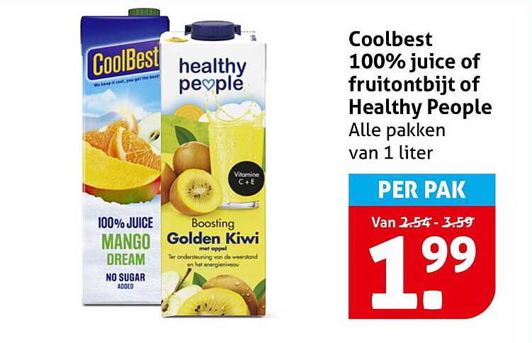Coolbest 100% juice of fruitontbijt of Healthy People Alle pakken van 1 liter