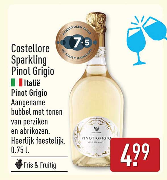 Costellore Sparkling Pinot Grigio Italië Pinot Grigio Fris & Fruitig