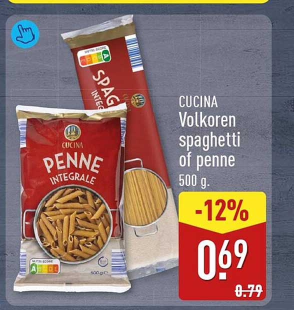 CUCINA Volkoren spaghetti of penne 500 g -12%