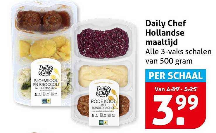 Daily Chef Hollandse maaltijd Alle 3-vaks schalen van 500 gram PER SCHAAL