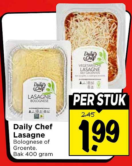 Daily Chef Lasagne Bolognese of Groente. Bak 400 gram PER STUK