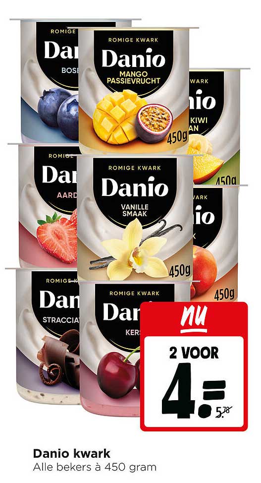 Danio kwark Alle bekers à 450 gram 2 voor 4.-