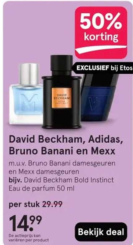 David Beckham, Adidas, Bruno Banani en Mexx 50% korting