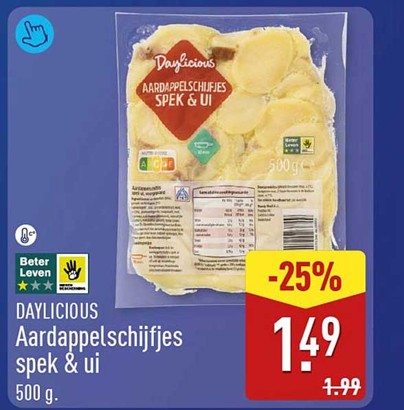 DAYLICIOUS Aardappelschijfjes spek & ui 500 g.
