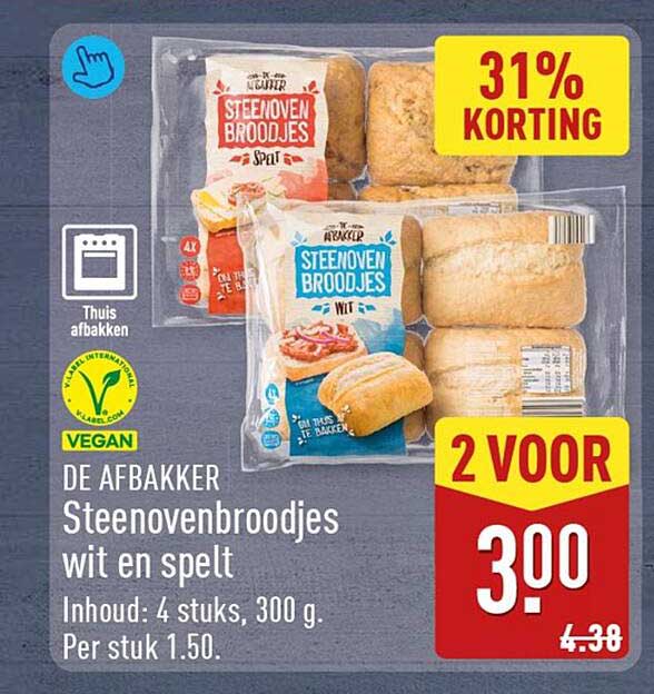 DE AFBAKKER Steenovenbroodjes wit en spelt