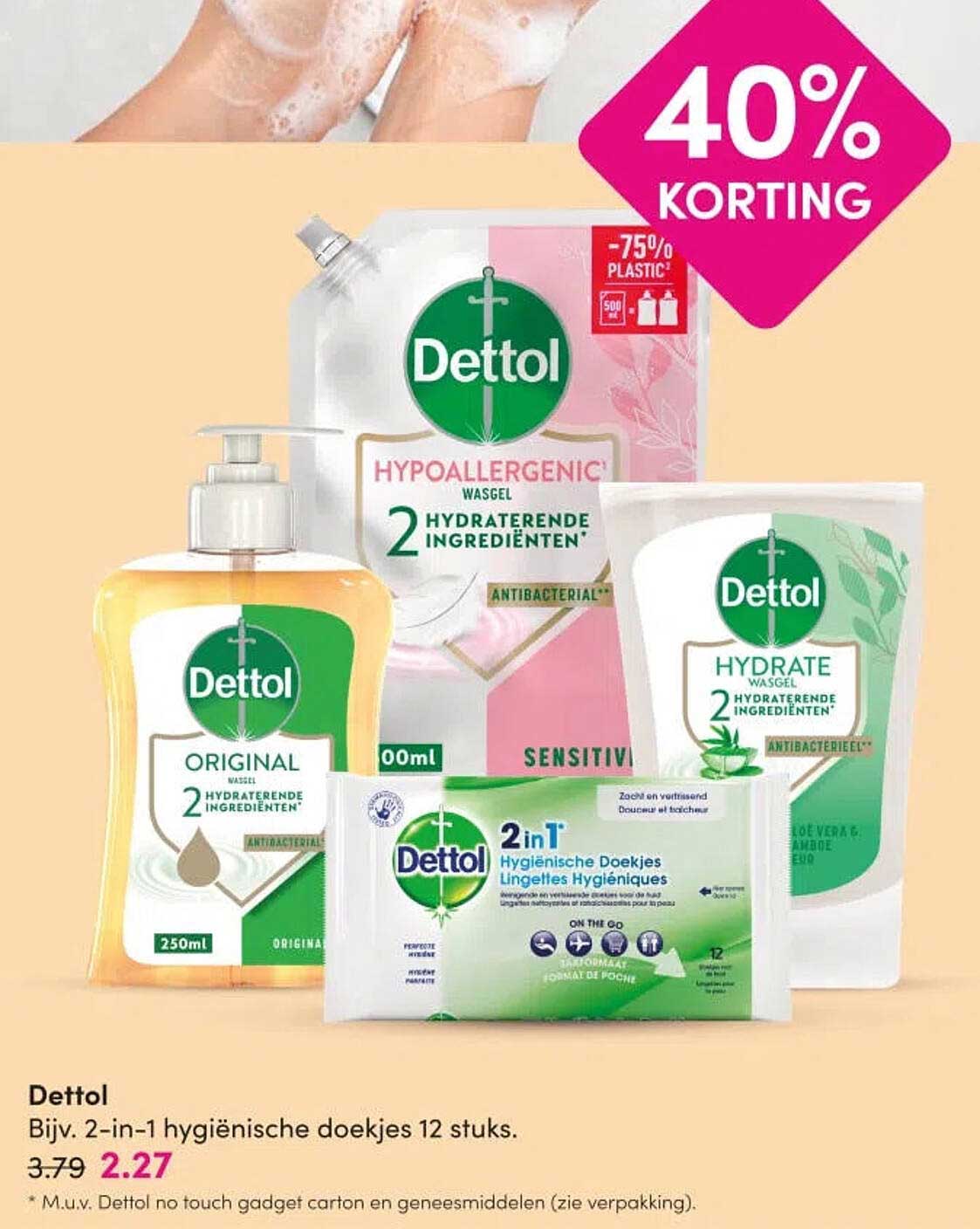 Dettol Bijv. 2-in-1 hygiënische doekjes 12 stuks.