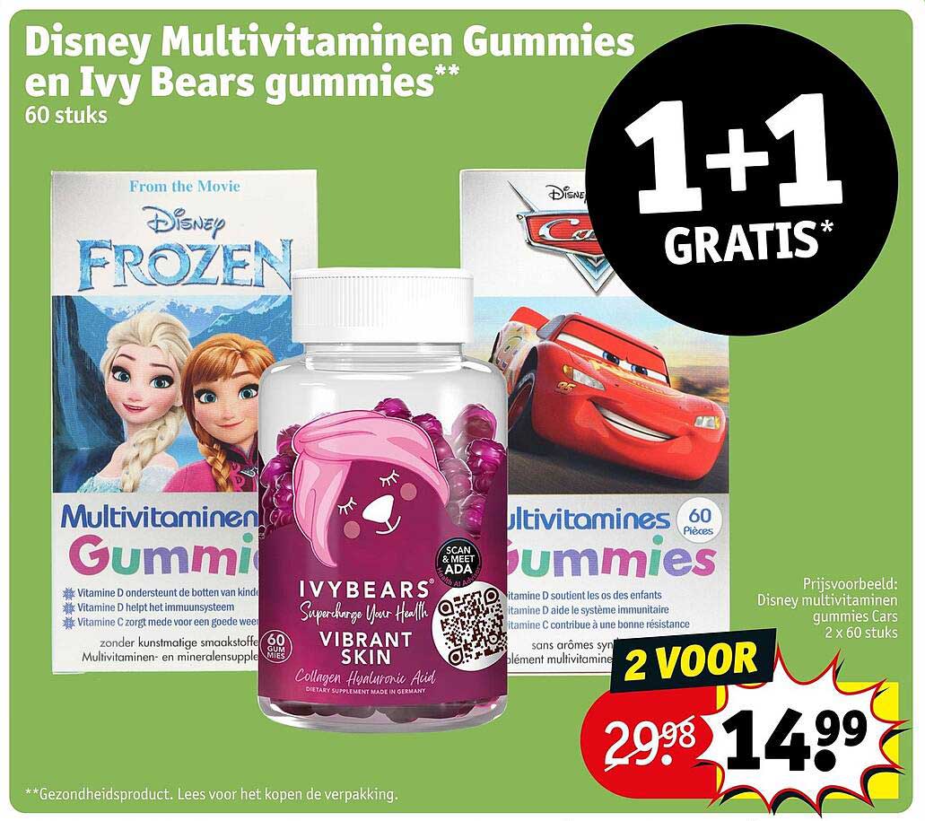 Disney Multivitaminen Gummies en Ivy Bears gummies** 60 stuks 1+1 GRATIS*