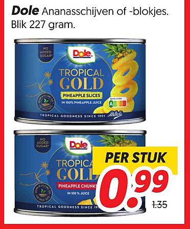 Dole Ananasschijven of -blokjes. Blik 227 gram.