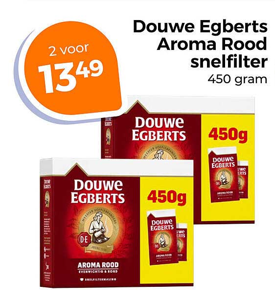 Douwe Egberts Aroma Rood snelfilter 450 gram 2 voor 13,49