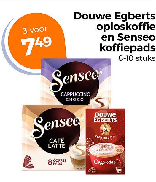 Douwe Egberts oploskoffie en Senseo koffiepads 8-10 stuks 3 voor