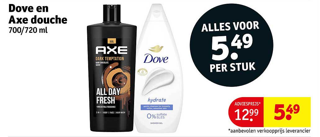 Dove en Axe douche 700/720 ml