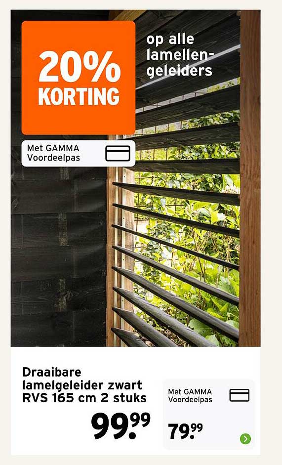 Draaibare lamelgeleider zwart RVS 165 cm 2 stuks 20% korting op alle lamellen-geleiders