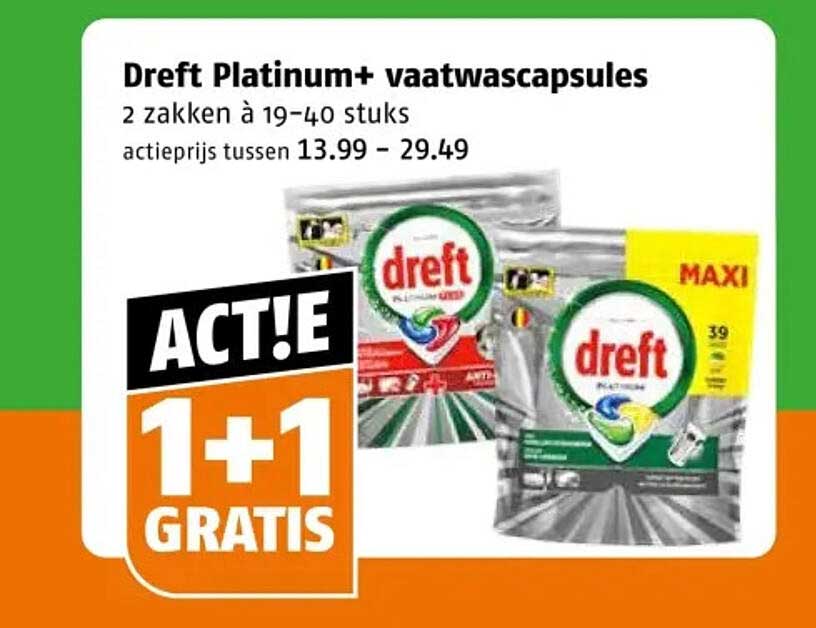 Dreft Platinum+ vaatwascapsules 1+1 gratis