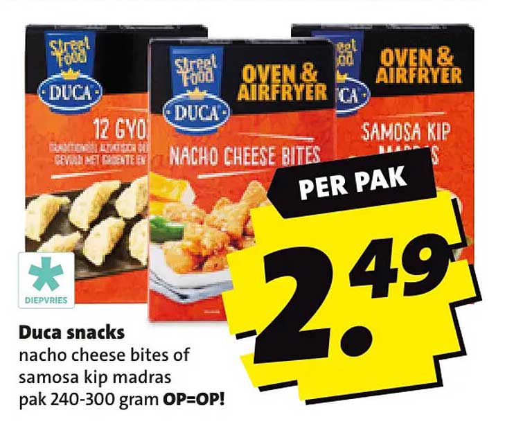 Duca snacks nacho cheese bites of samosa kip madras pak 240-300 gram OP=OP!