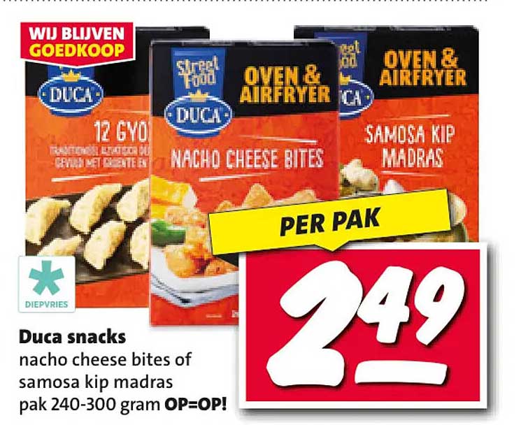 Duca snacks nacho cheese bites of samosa kip madras pak 240-300 gram OP=OP! PER PAK