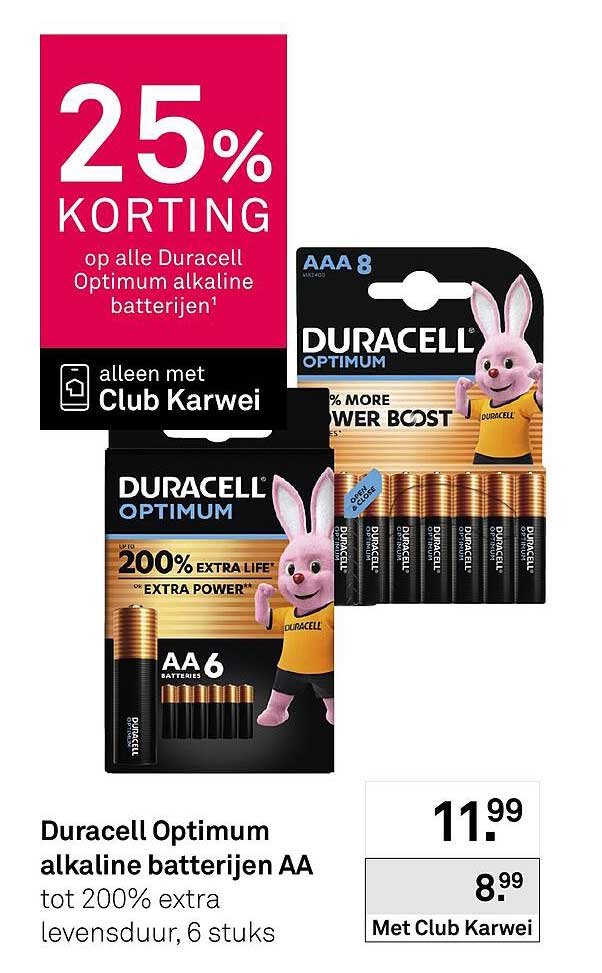 Duracell Optimum alkaline batterijen AA tot 200% extra levensduur, 6 stuks