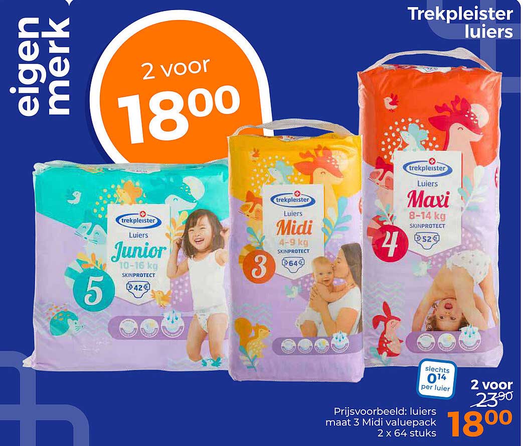 eigen merk luiers 2 voor 18.00