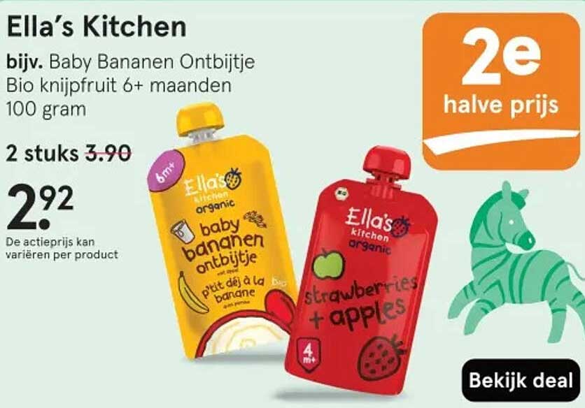 Ella’s Kitchen bijz. Baby Bananen Ontbijtje Bio knijpfruit 6+ maanden 100 gram 2e halve prijs